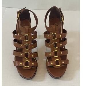 Women's Lauren Ralph Lauren Stasia Brown Leather Strappy Sandals Heels Sz 7.5
